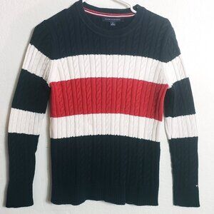 Tommy Hilfiger Womens Cable Knit Sweater Sz M Red White Blue Long Sleeve